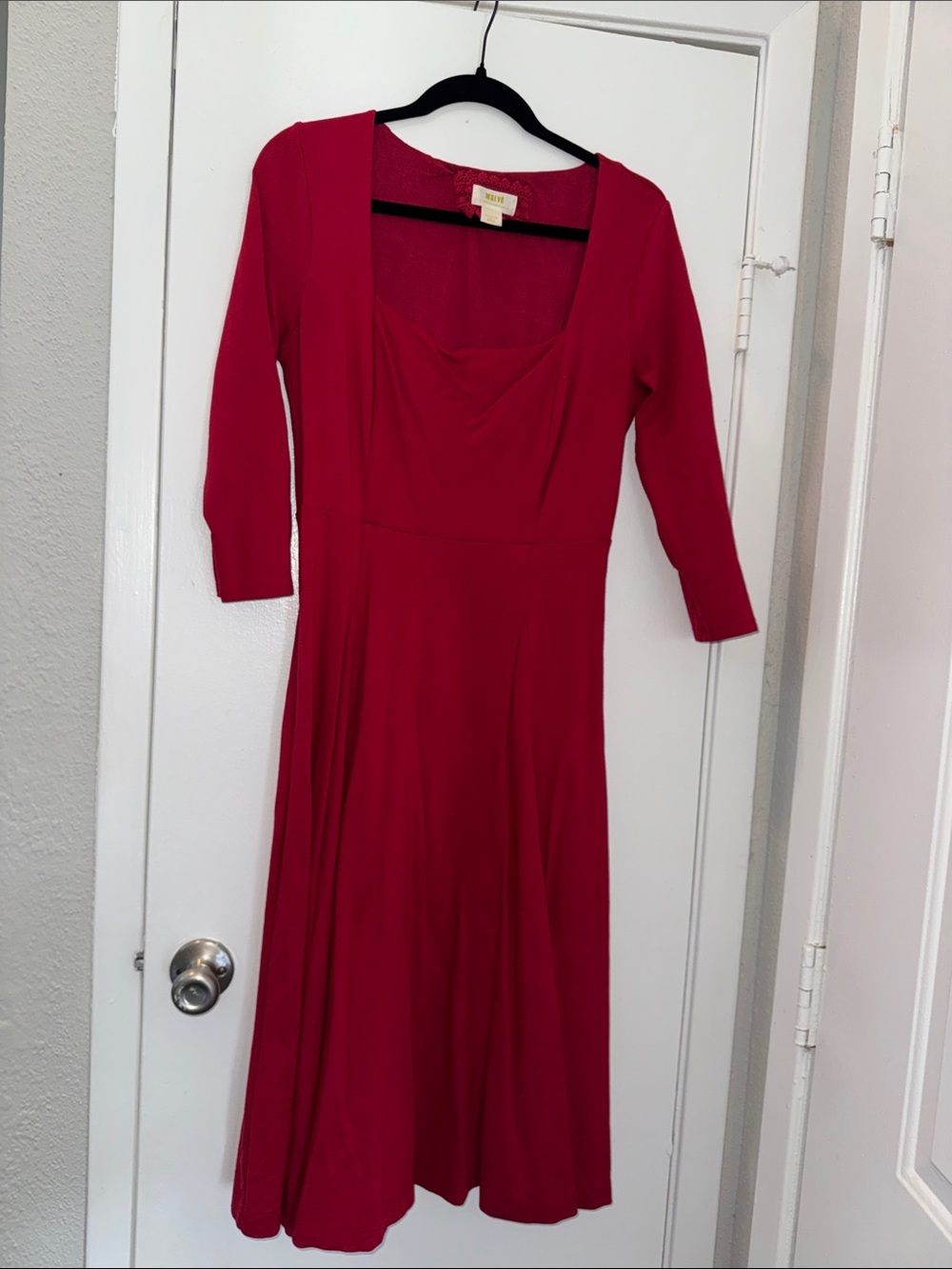 Maeve Red Midi Dress with Sweetheart Bodice